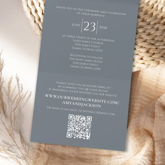 Moderne QR Code Elegant Grijs RSVP Online Classic All In One Uitnodiging