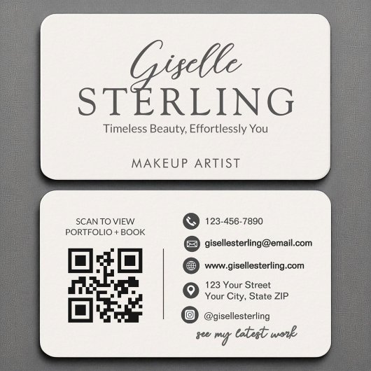 Moderne QR-code Elegant ivoor wit script Visitekaartje