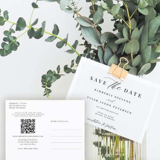 Moderne QR CODE-elegante bruiloft, behalve de datu Aankondigingskaart