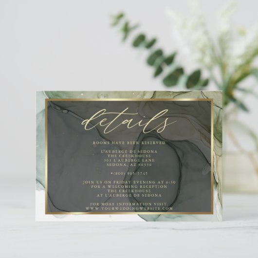 Moderne QR-code Elegante ingetogen groene vloeibar Informatiekaartje (Staand voorkant)