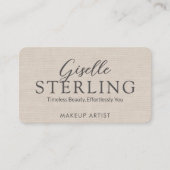 Moderne QR-code Elegante Linen Script Visitekaartje (Voorkant)