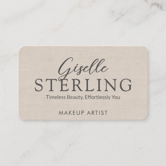 Moderne QR-code Elegante Linen Script Visitekaartje (Voorkant)