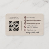 Moderne QR-code Elegante Linen Script Visitekaartje (Achterkant)