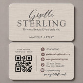 Moderne QR-code Elegante Linen Script Visitekaartje