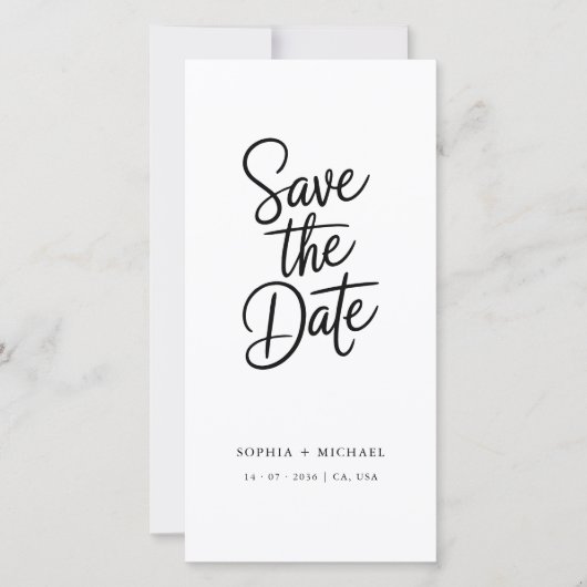 Moderne QR-code Elegante Script Foto Bruiloft Save The Date (Voorkant)