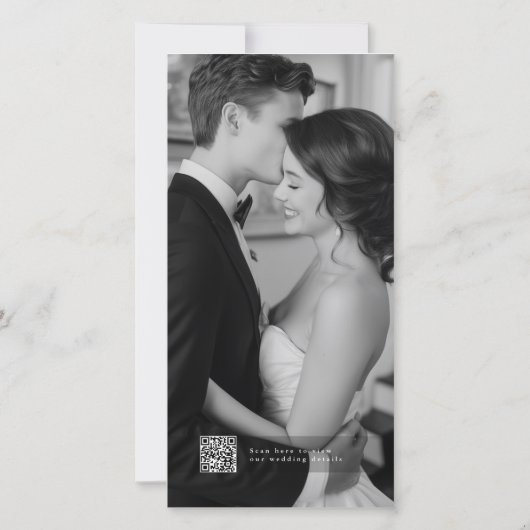 Moderne QR-code Elegante Script Foto Bruiloft Save The Date (Achterkant)