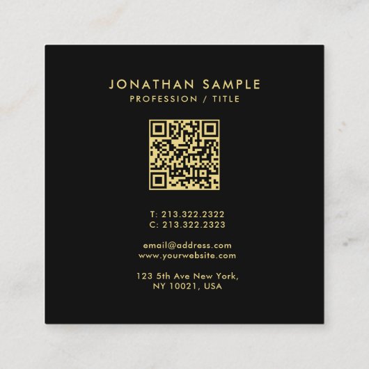 Moderne QR-code Elegante zwart-gouden tekst Vierkante Visitekaartje (Achterkant)