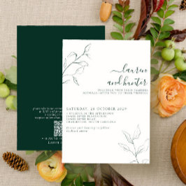 Moderne QR-code Emerald Green Botanical Wedding Kaart