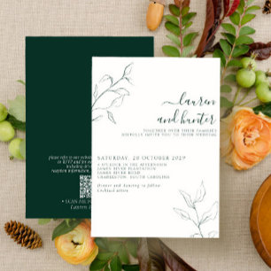 Moderne QR-code Emerald Green Botanical Wedding Kaart