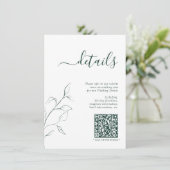 Moderne QR Code Emerald Green Wedding Details Informatiekaartje (Staand voorkant)
