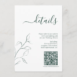 Moderne QR Code Emerald Green Wedding Details Informatiekaartje