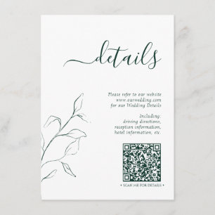 Moderne QR Code Emerald Green Wedding Details Informatiekaartje