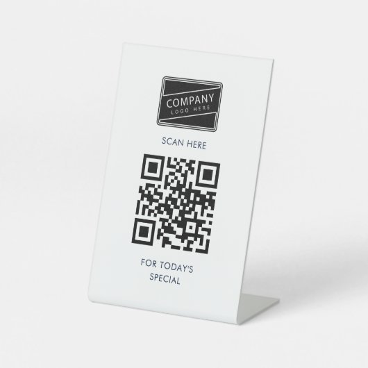 Moderne QR-code en aangepaste bedrijfslogo Reclamebord Met Voetstuk (Voorkant)