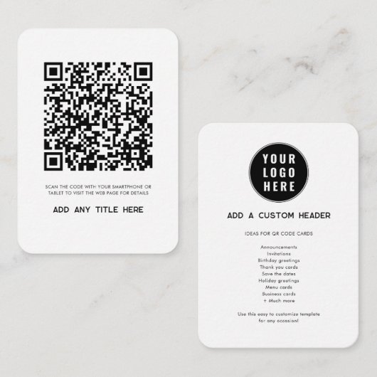 Moderne QR-code en Business Logo Custom Notitiekaartje (Voorkant / Achterkant)