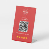 Moderne QR-code feedback & review rood en wit Reclamebord Met Voetstuk (Voorkant)