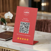 Moderne QR-code feedback & review rood en wit Reclamebord Met Voetstuk