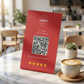 Moderne QR-code feedback & review rood en wit Reclamebord Met Voetstuk