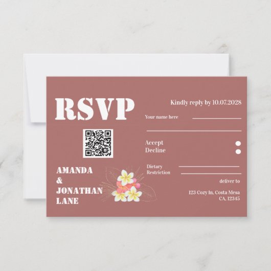 Moderne QR Code Floral Terracotta Wedding RSVP Kaa Kaartje (Voorkant)