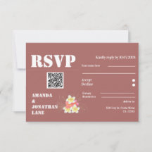 Moderne QR Code Floral Terracotta Wedding RSVP Kaa