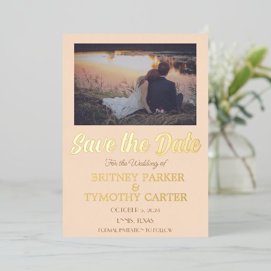 Moderne QR-code Folie met champagne Ivory Wedding Uitnodiging (Staand Voorkant)