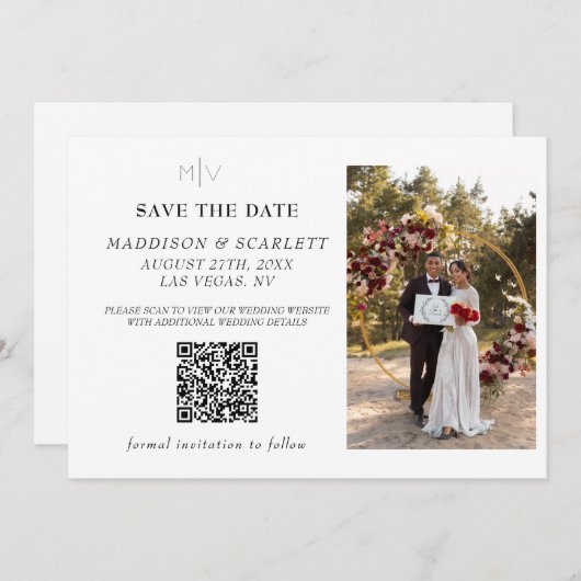 Moderne QR-code Foto Achterkant Save The Date Kaart (Voorkant / Achterkant)