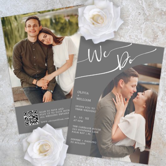 Moderne QR Code Foto bruiloft Uitnodiging