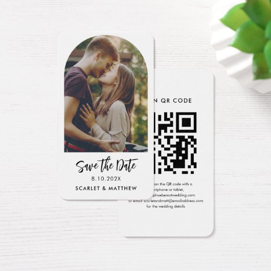 Moderne QR Code Foto Bruiloft Website Save the Dat Visitekaartje (Bureau)