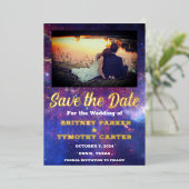 Moderne QR-code Foto Celestial Galaxy Wedding Foli Folie Uitnodiging (Staand Voorkant)