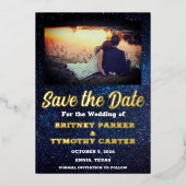 Moderne QR-code Foto Celestial Galaxy Wedding Foli Folie Uitnodiging (Voorkant)