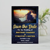 Moderne QR-code Foto Celestial Galaxy Wedding Foli Folie Uitnodiging (Staand Voorkant)