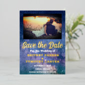 Moderne QR-code Foto Celestial Galaxy Wedding Folie Uitnodiging (Staand Voorkant)