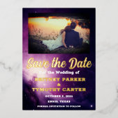 Moderne QR-code Foto Celestial Galaxy Wedding Folie Uitnodiging (Voorkant)