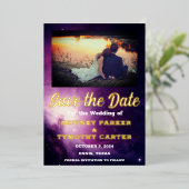 Moderne QR-code Foto Celestial Galaxy Wedding Folie Uitnodiging (Staand Voorkant)