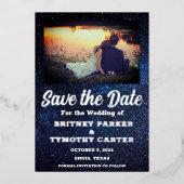 Moderne QR-code Foto Celestial Galaxy Wedding Folie Uitnodiging (Voorkant)