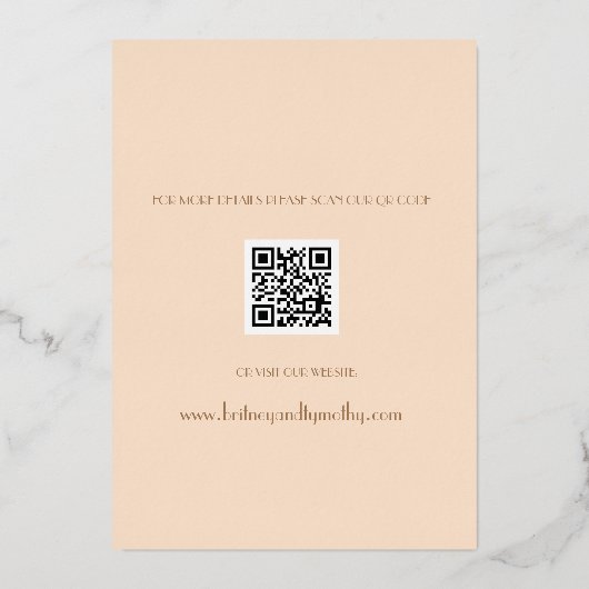 Moderne QR Code Foto Champagne Ivory Wedding Folie Uitnodiging (Achterkant)