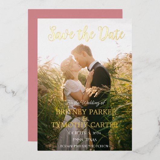 Moderne QR Code Foto Dusty Roos Weddenschap Folie Uitnodiging (Voorkant / Achterkant)