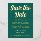 Moderne QR Code Foto Emerald Green Script Weduwen Folie Uitnodiging (Voorkant)