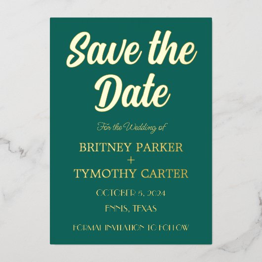 Moderne QR Code Foto Emerald Green Script Weduwen Folie Uitnodiging (Voorkant)