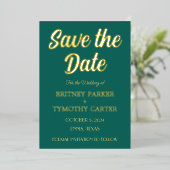 Moderne QR Code Foto Emerald Green Script Weduwen Folie Uitnodiging (Staand Voorkant)