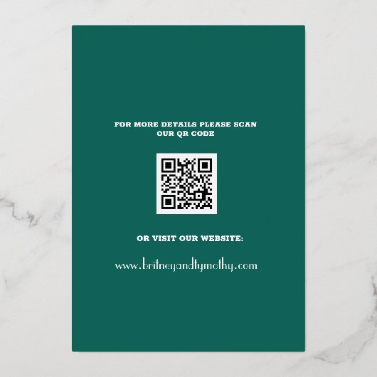 Moderne QR Code Foto Emerald Green Wedding Folie Uitnodiging (Achterkant)