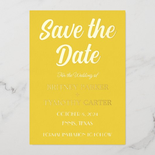 Moderne QR Code Foto Geel Manuscript Weddenschap Folie Uitnodiging (Voorkant)