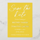 Moderne QR Code Foto Geel Manuscript Weddenschap Folie Uitnodiging (Voorkant)