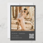 Moderne QR-code foto Houtskool Elegante Trouwdag Kaart (Achterkant)