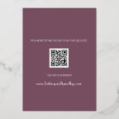 Moderne QR Code Foto Lavender Paars Weddenschap Folie Uitnodiging (Achterkant)