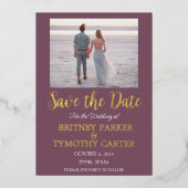 Moderne QR Code Foto Lavender Paarse bruiloft Foli Folie Uitnodiging (Voorkant)