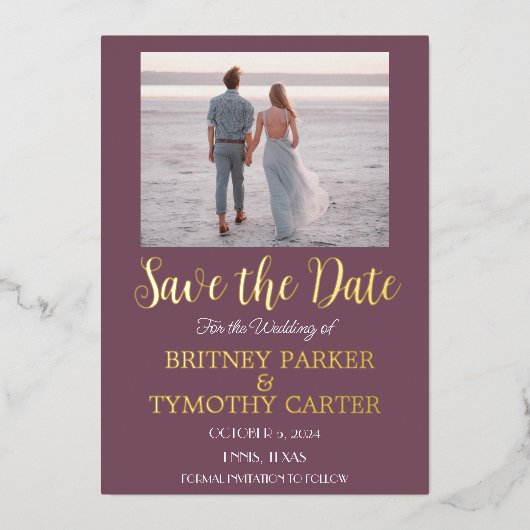 Moderne QR Code Foto Lavender Paarse bruiloft Foli Folie Uitnodiging (Voorkant)