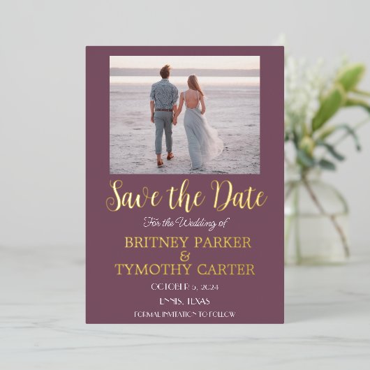 Moderne QR Code Foto Lavender Paarse bruiloft Foli Folie Uitnodiging (Staand Voorkant)