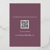 Moderne QR Code Foto Lavender Paarse bruiloft Foli Folie Uitnodiging (Achterkant)