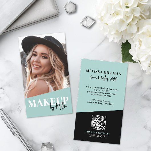 Moderne QR Code Foto Make-up Verticaal Visitekaartje