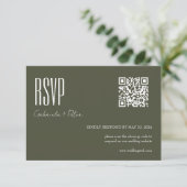 Moderne QR Code Foto Minimalist Olive Green RSVP Kaartje (Staand voorkant)